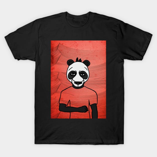 Kung Fu: Male NFT with Animal Mask, Dark Eyes, and Gray Aesthetic in a Waves Background T-Shirt by Hashed Art
